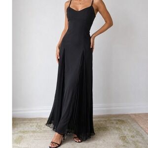 Wear Your Love Maxi Dress Women 4 Black Pleated Inset Corset Back NWT
